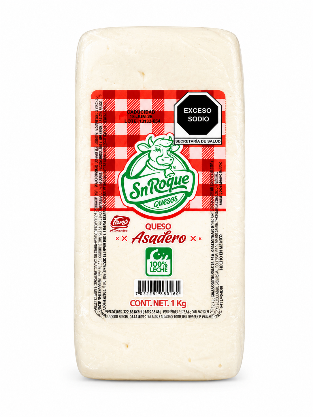 Queso Asadero Barra 1 Kg San Roque