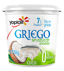 Yoghurt griego Sin Azúcar Coco 750g Yoplait